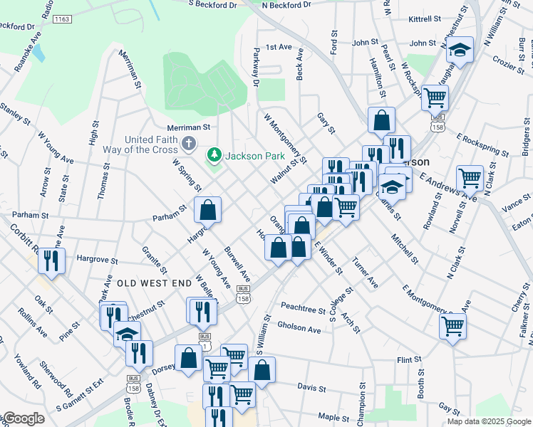 map of restaurants, bars, coffee shops, grocery stores, and more near 406 South Chestnut Street in Henderson