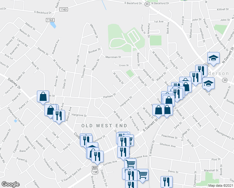 map of restaurants, bars, coffee shops, grocery stores, and more near 741 Parham Street in Henderson