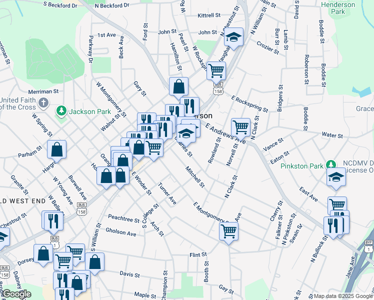 map of restaurants, bars, coffee shops, grocery stores, and more near 219 Charles Street in Henderson
