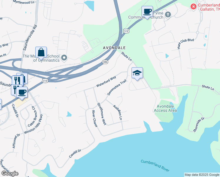 map of restaurants, bars, coffee shops, grocery stores, and more near 130 Devonshire Trail in Hendersonville