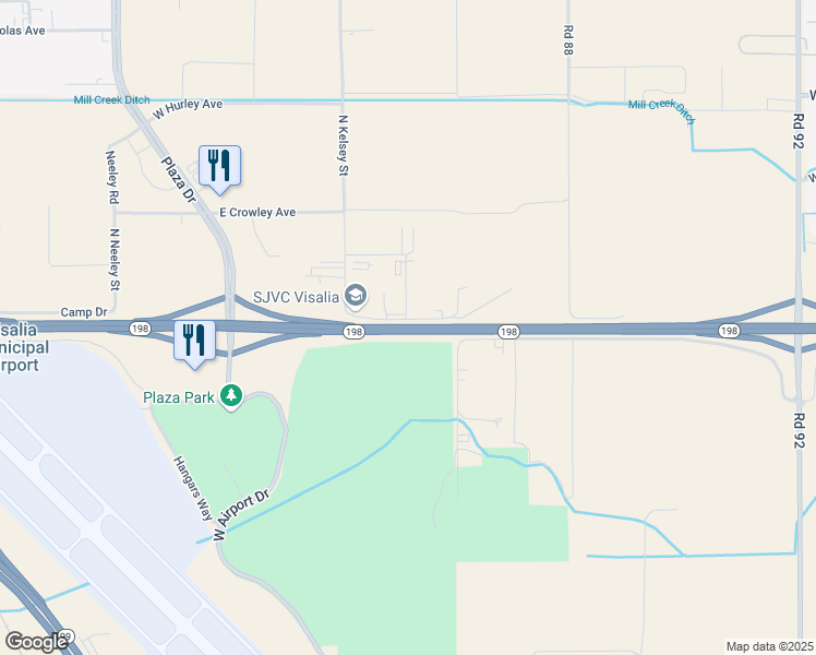 map of restaurants, bars, coffee shops, grocery stores, and more near Highway 198 in Visalia
