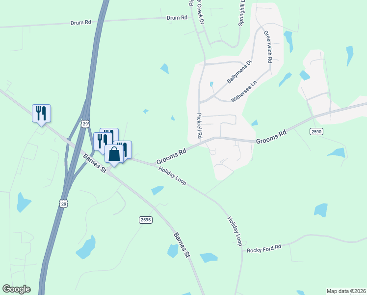 map of restaurants, bars, coffee shops, grocery stores, and more near 524 Grooms Road in Reidsville