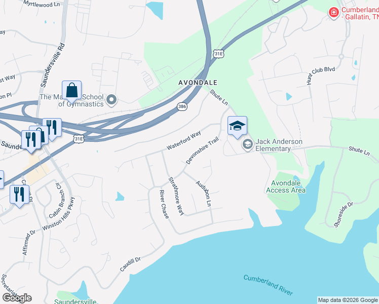 map of restaurants, bars, coffee shops, grocery stores, and more near 132 Devonshire Trail in Hendersonville