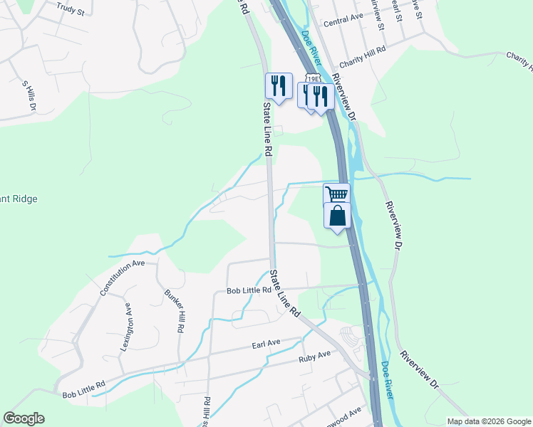map of restaurants, bars, coffee shops, grocery stores, and more near 2098-2102 S Pine St in Elizabethton