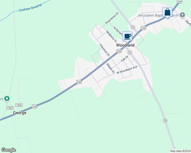 map of restaurants, bars, coffee shops, grocery stores, and more near 113 Cherry Street in Woodland