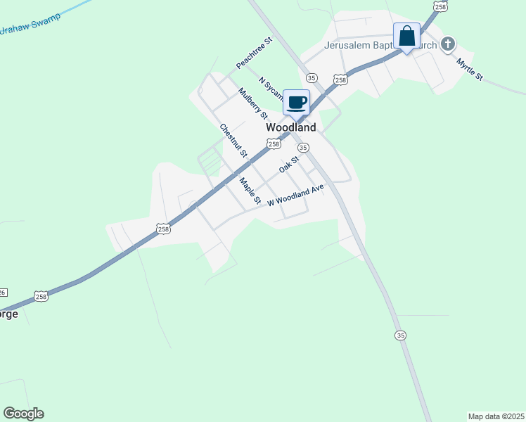 map of restaurants, bars, coffee shops, grocery stores, and more near 500 West Woodland Avenue in Woodland