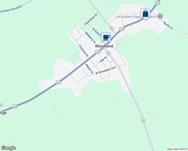 map of restaurants, bars, coffee shops, grocery stores, and more near 500 West Woodland Avenue in Woodland