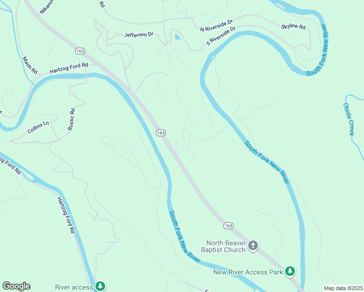 map of restaurants, bars, coffee shops, grocery stores, and more near Heritage River Road in Ashe County