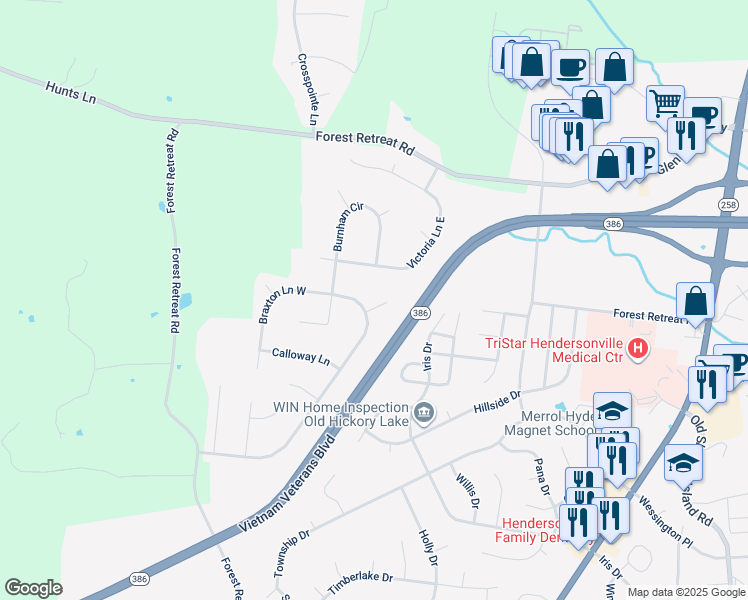 map of restaurants, bars, coffee shops, grocery stores, and more near 103 Chatsworth Court in Hendersonville