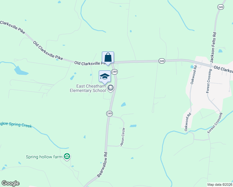 map of restaurants, bars, coffee shops, grocery stores, and more near 3200 Bearwallow Road in Ashland City