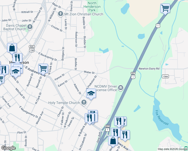 map of restaurants, bars, coffee shops, grocery stores, and more near 999 Water Street in Henderson