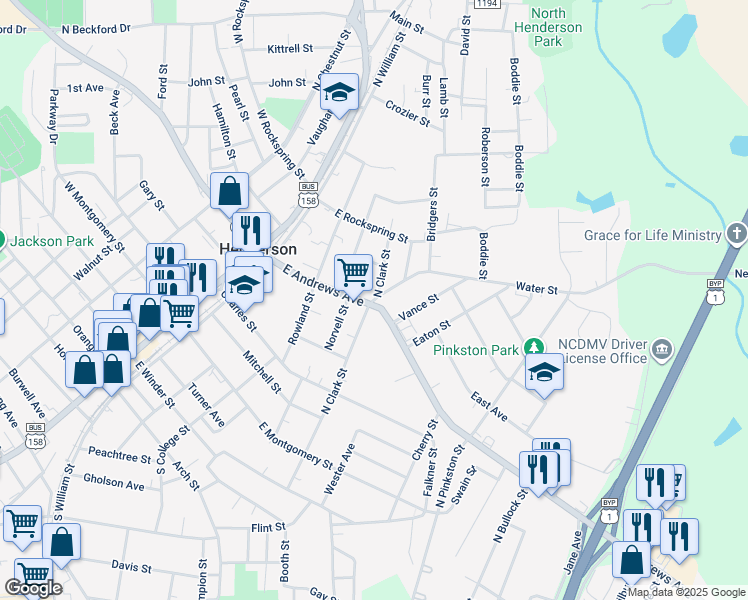 map of restaurants, bars, coffee shops, grocery stores, and more near 417 North Clark Street in Henderson