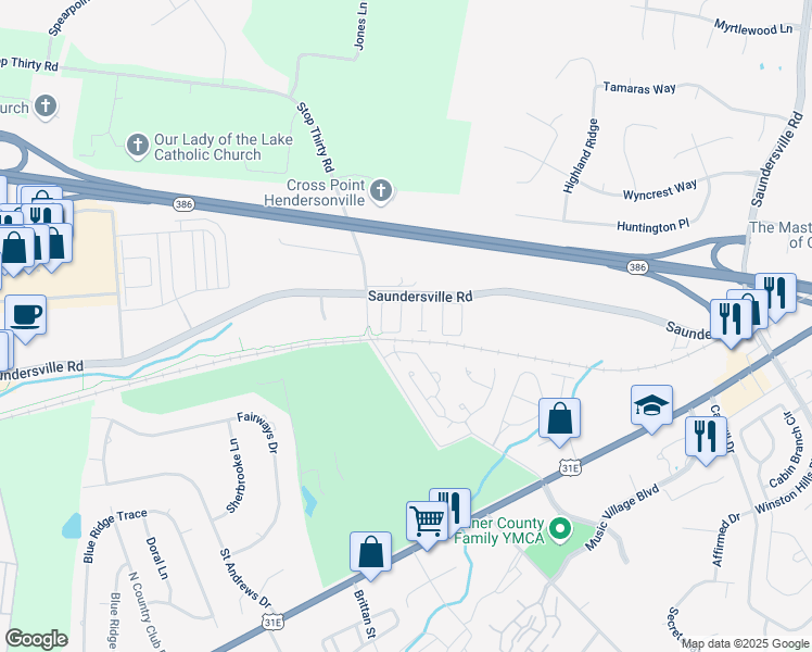 map of restaurants, bars, coffee shops, grocery stores, and more near 103 Ambassador Private Circle in Hendersonville
