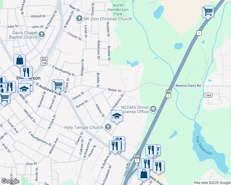 map of restaurants, bars, coffee shops, grocery stores, and more near 999 Water Street in Henderson