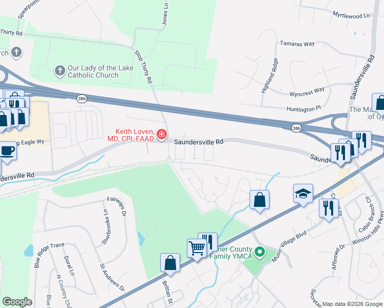 map of restaurants, bars, coffee shops, grocery stores, and more near 203 Bixby Private Lane in Hendersonville