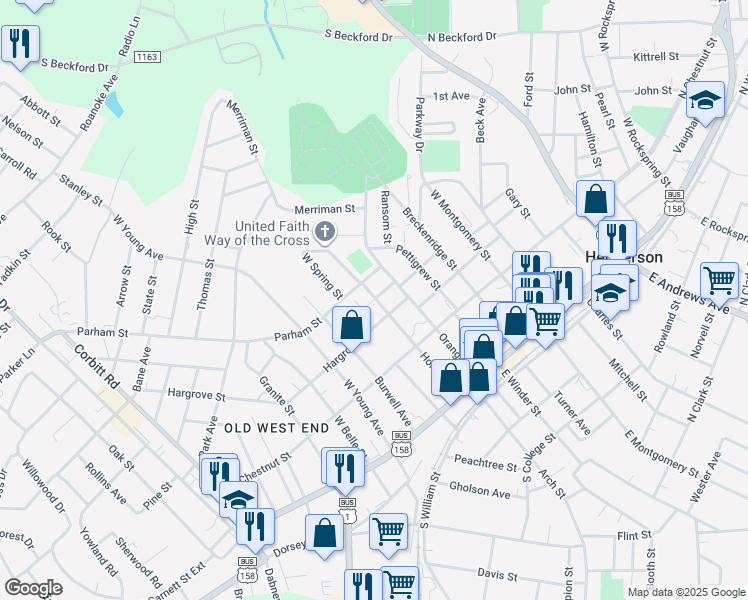 map of restaurants, bars, coffee shops, grocery stores, and more near 414 Mulberry Street in Henderson