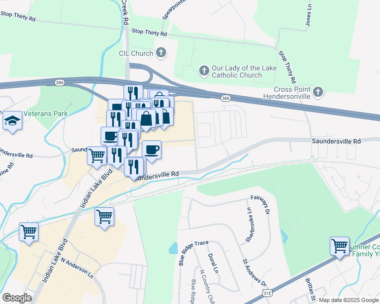 map of restaurants, bars, coffee shops, grocery stores, and more near 108 Cinema Drive in Hendersonville