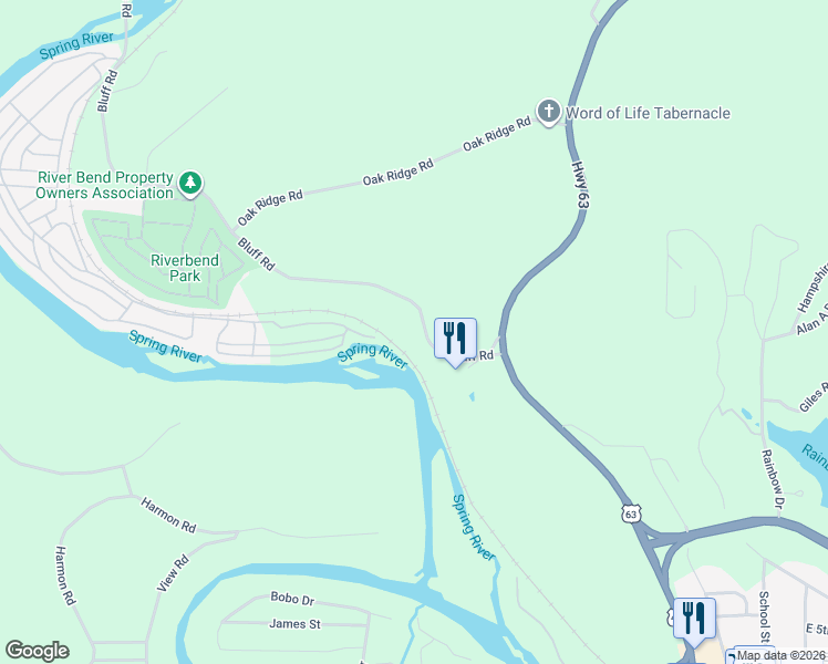 map of restaurants, bars, coffee shops, grocery stores, and more near 49 Bluff Road in Hardy