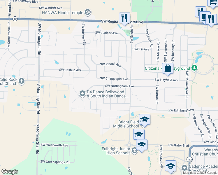 map of restaurants, bars, coffee shops, grocery stores, and more near 2204 Southwest Nottingham Avenue in Bentonville