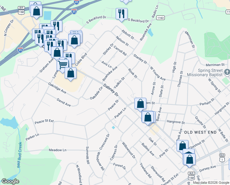 map of restaurants, bars, coffee shops, grocery stores, and more near 866 Dabney Drive in Henderson