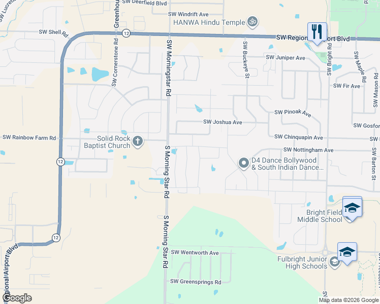 map of restaurants, bars, coffee shops, grocery stores, and more near 3203 Southwest Mahogany Avenue in Bentonville