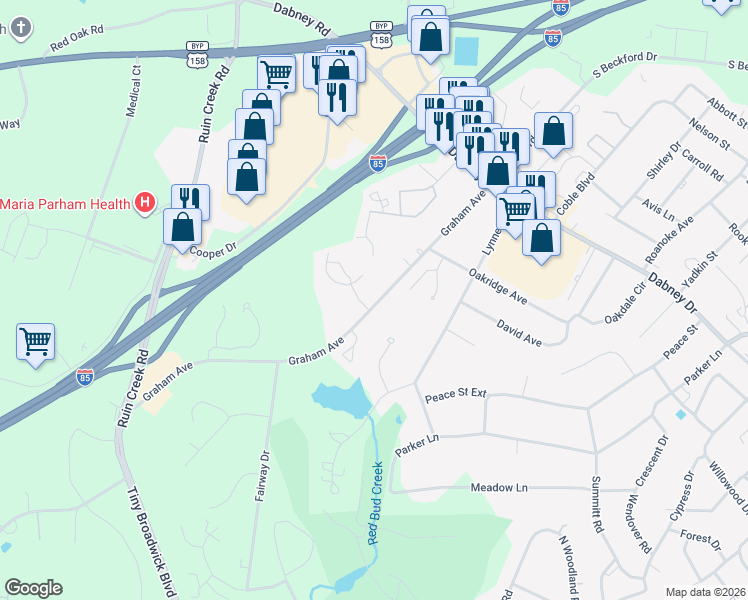 map of restaurants, bars, coffee shops, grocery stores, and more near 1624 Graham Avenue in Henderson
