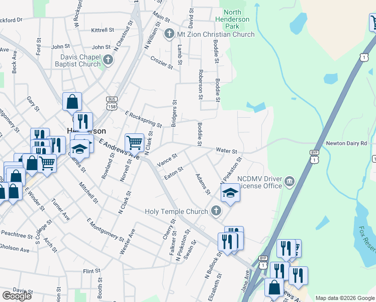 map of restaurants, bars, coffee shops, grocery stores, and more near 818 Water Street in Henderson