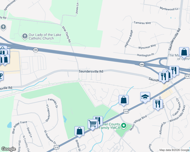 map of restaurants, bars, coffee shops, grocery stores, and more near 203 Bixby Private Lane in Hendersonville
