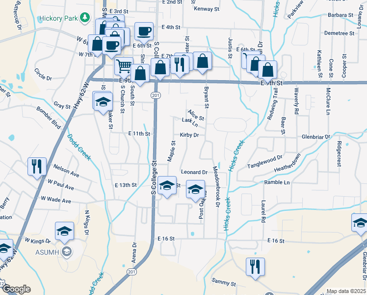 map of restaurants, bars, coffee shops, grocery stores, and more near 1113 Maple Street in Mountain Home