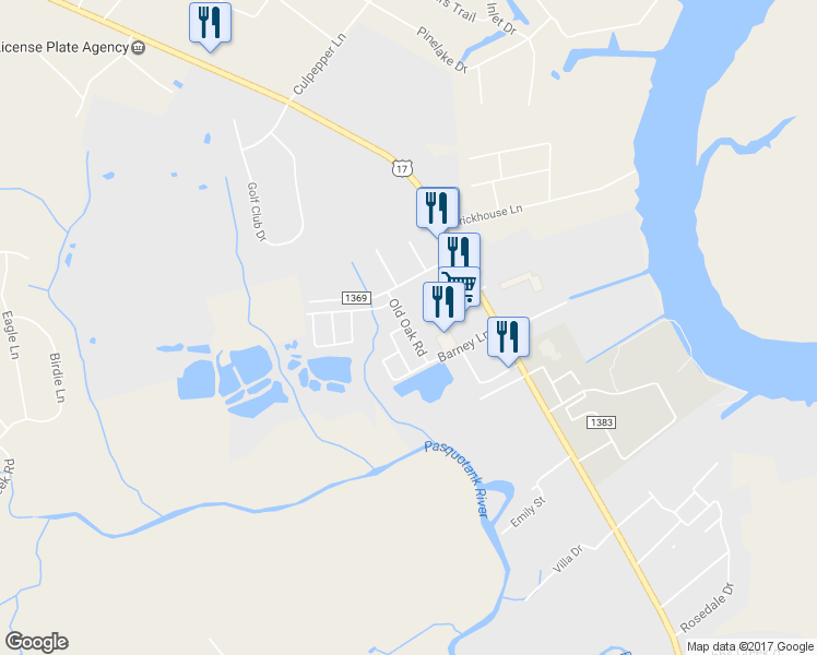 map of restaurants, bars, coffee shops, grocery stores, and more near 202 Old Oak Road in Elizabeth City