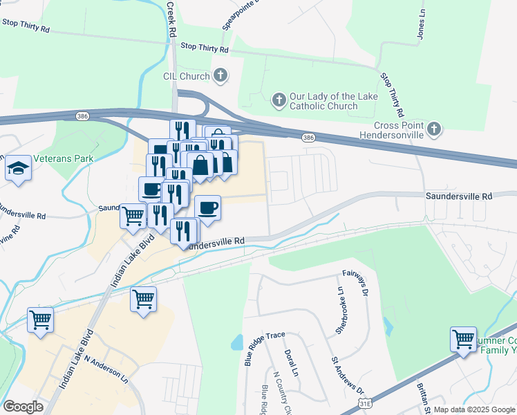 map of restaurants, bars, coffee shops, grocery stores, and more near Unnamed Road in Hendersonville