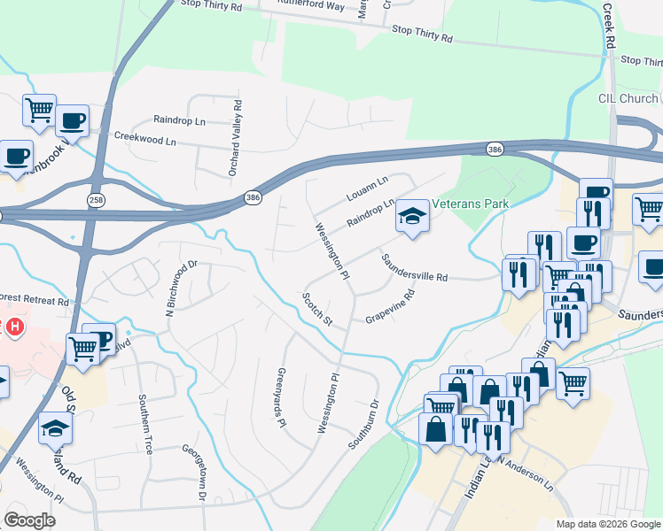 map of restaurants, bars, coffee shops, grocery stores, and more near 211 Wessington Place in Hendersonville