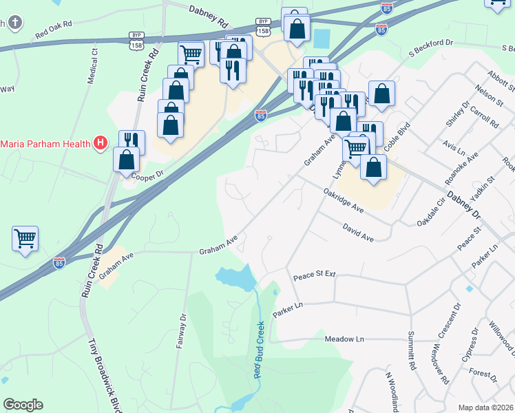 map of restaurants, bars, coffee shops, grocery stores, and more near 1624 Graham Avenue in Henderson
