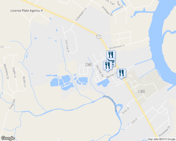 map of restaurants, bars, coffee shops, grocery stores, and more near 105 Willow Way in Elizabeth City