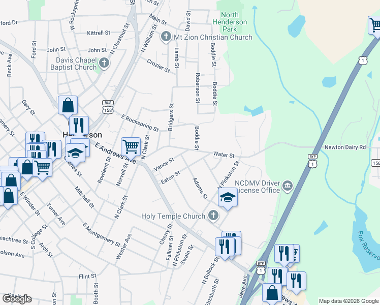 map of restaurants, bars, coffee shops, grocery stores, and more near 818 Water Street in Henderson