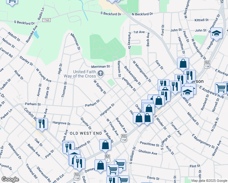 map of restaurants, bars, coffee shops, grocery stores, and more near 414 Mulberry Street in Henderson