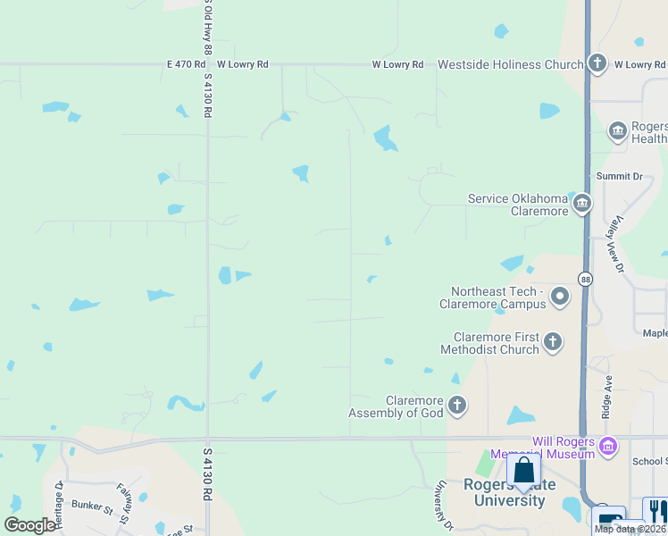 map of restaurants, bars, coffee shops, grocery stores, and more near 1809 College Park Road in Claremore