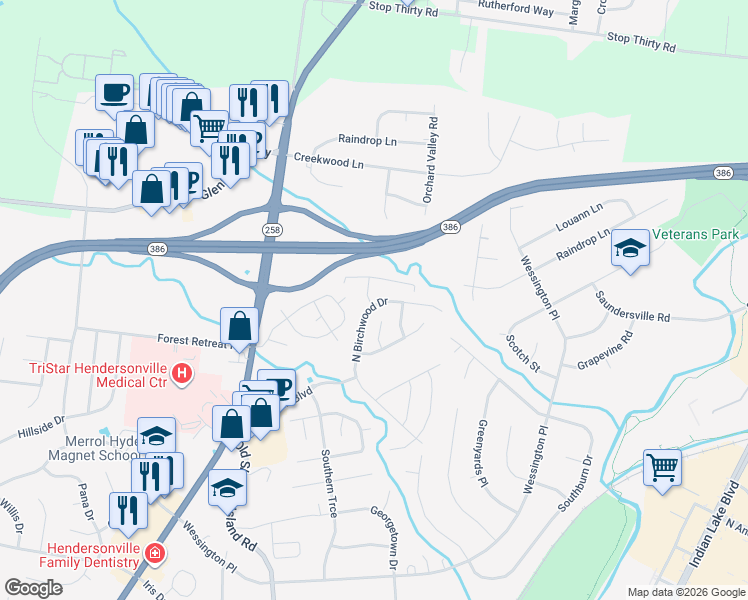 map of restaurants, bars, coffee shops, grocery stores, and more near 100 Cardinal Lane in Hendersonville