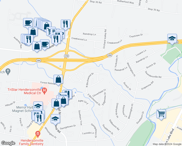 map of restaurants, bars, coffee shops, grocery stores, and more near 100 Cardinal Lane in Hendersonville