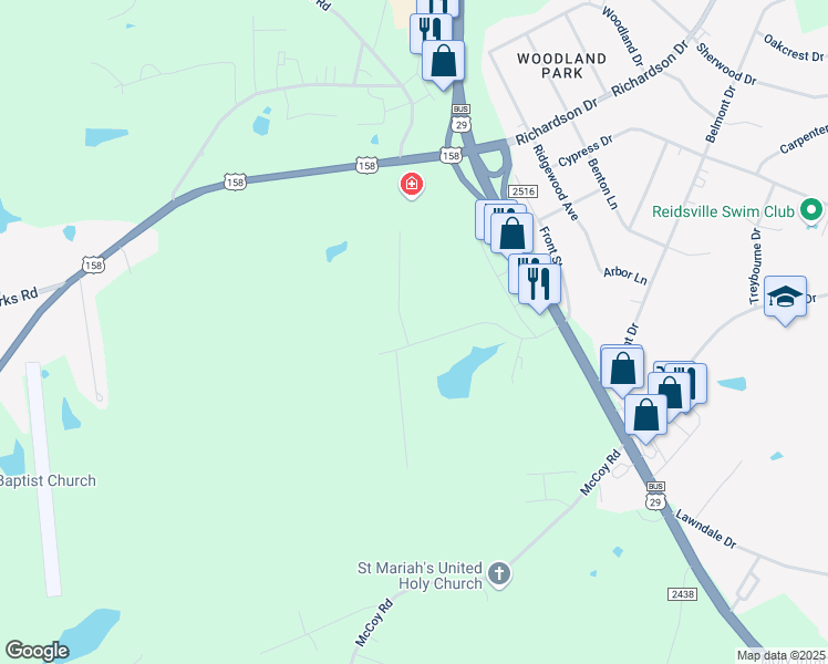 map of restaurants, bars, coffee shops, grocery stores, and more near 2604 Ashcroft Drive in Reidsville