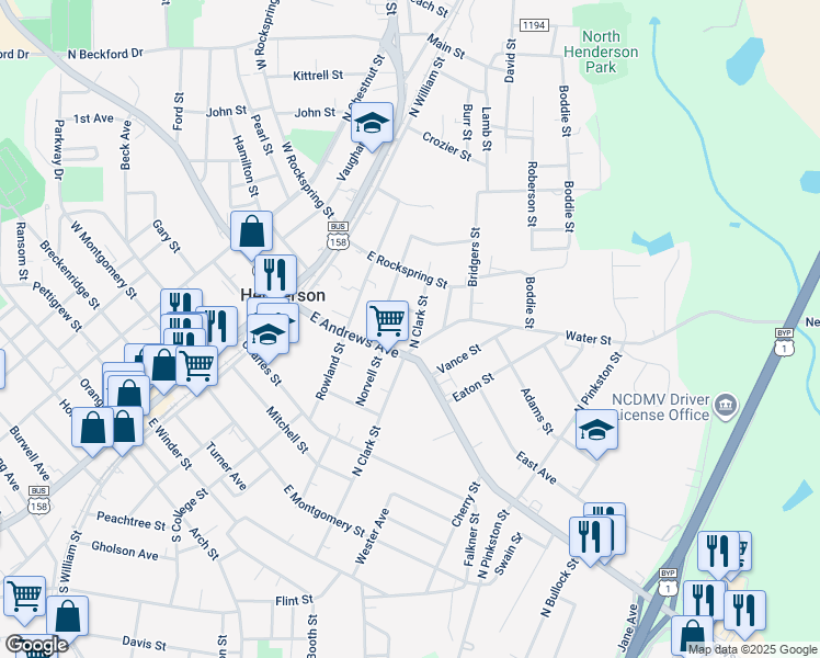 map of restaurants, bars, coffee shops, grocery stores, and more near 417 North Clark Street in Henderson
