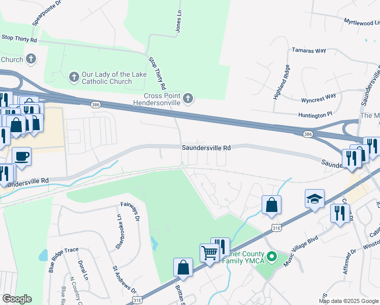 map of restaurants, bars, coffee shops, grocery stores, and more near 103 Ambassador Private Circle in Hendersonville