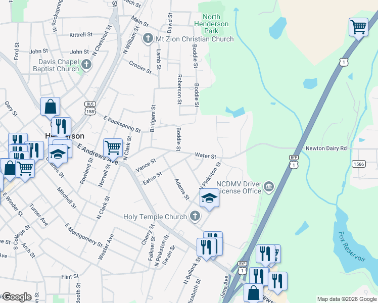 map of restaurants, bars, coffee shops, grocery stores, and more near 869 Water Street in Henderson