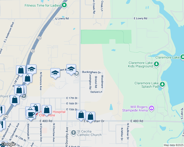 map of restaurants, bars, coffee shops, grocery stores, and more near 1930 Lexington Road in Claremore