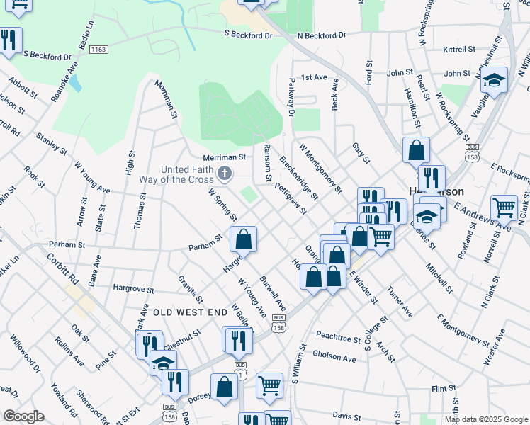 map of restaurants, bars, coffee shops, grocery stores, and more near 414 Mulberry Street in Henderson