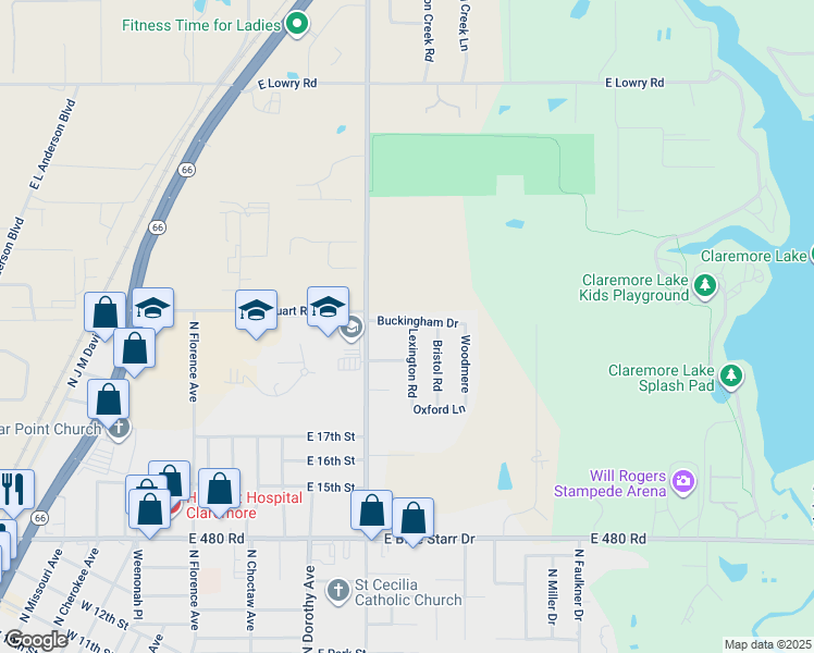 map of restaurants, bars, coffee shops, grocery stores, and more near 1930 Lexington Road in Claremore