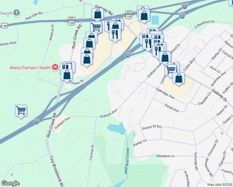 map of restaurants, bars, coffee shops, grocery stores, and more near 200 Ridge Road in Henderson