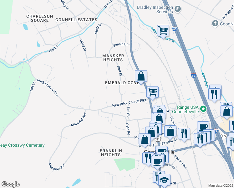 map of restaurants, bars, coffee shops, grocery stores, and more near 371 Dorr Drive in Goodlettsville