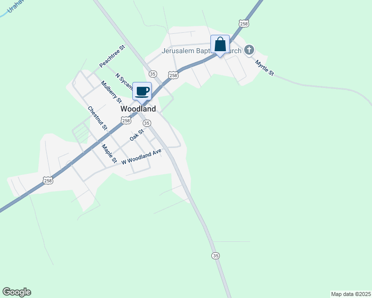 map of restaurants, bars, coffee shops, grocery stores, and more near 224 South Sycamore Street in Woodland
