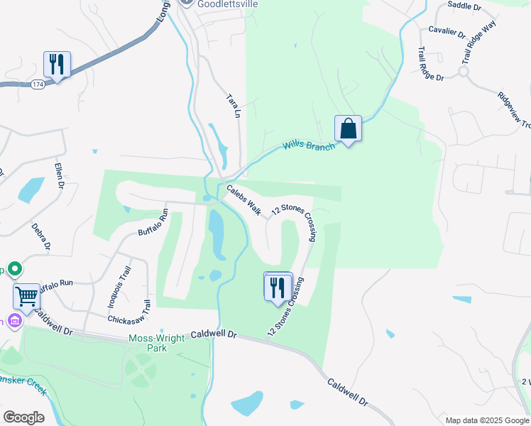 map of restaurants, bars, coffee shops, grocery stores, and more near 1014 Calebs Walk in Goodlettsville